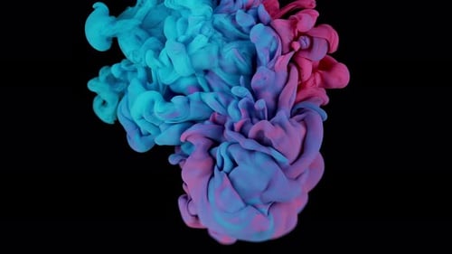 Vivid Pink and Blue Ink Swirling Abstractly