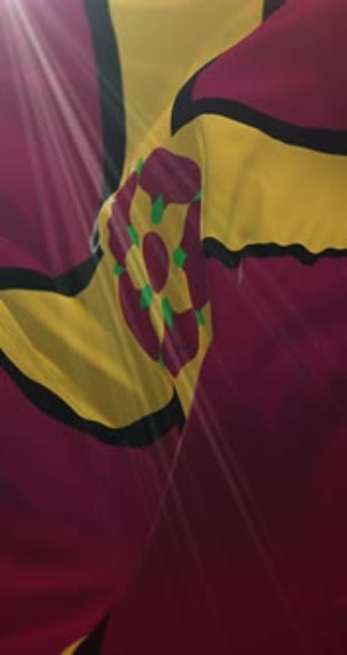 Vertical Waving Lancashire Flag Animation with Rose and Cross
