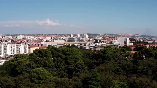 Un vol de drone à basse altitude à Zadar, à la cime des arbres, avec un raid sur la vue de la circulation.