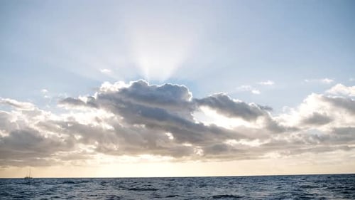 Amazing Cloudy Gold Sunset Over Atlantic Ocean
