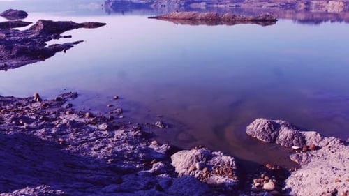 Ecological Disaster on Lake with Sandy Orange Purple Dead Sandy Beach
