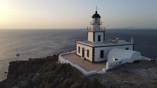 Aerial shot of Akrotiri lighthouse, Santorini, Greece