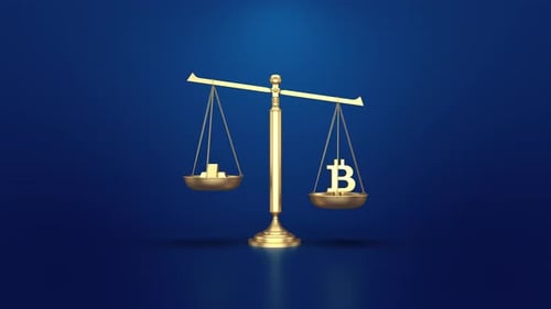 Gold Scale Weighing Gold Ingots and Bitcoin