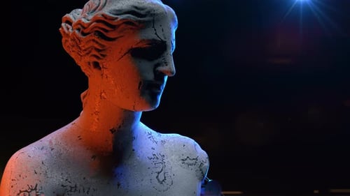 Futuristic woman anatomy silhouette dreams of ancient europe in a sci fi scene