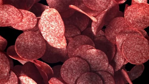 Sliced Salami Flies Up and Falls Down Filmed on a Highspeed Camera at 1000 Fps