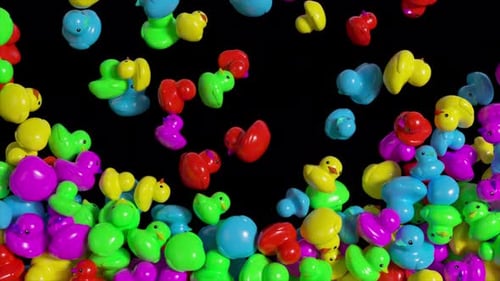 Animated Colorful Rubber Ducks Pouring Down Transition