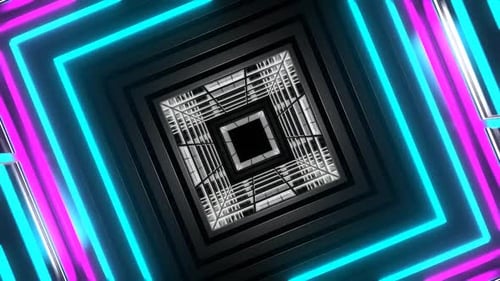 Cyan And Pink Square Strobe Light Tunnel Background Vj Loop In HD
