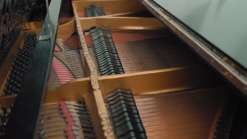 Close Up View of Hammers and Strings Inside the Upright Piano
