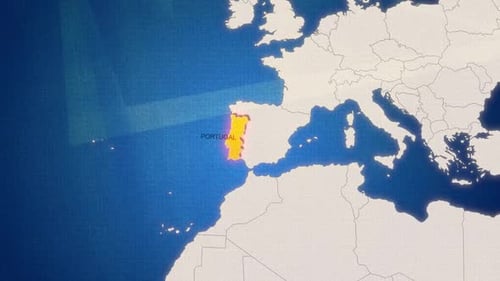 Animated World Map Highlight: Portugal Travel Destination