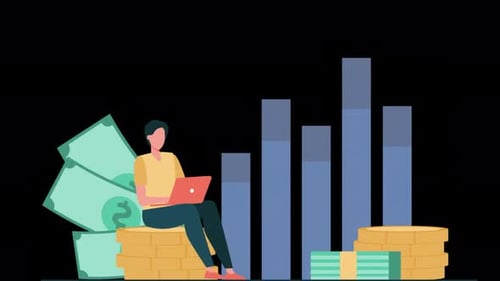 Investor with Laptop Monitoring Growth of Dividends Alpha Channel 4K