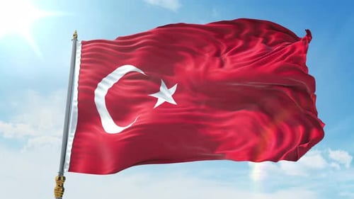 Realistic Waving Flag of Turkey with Sun Flare