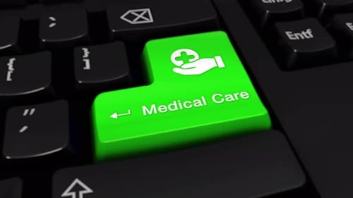 Animated Medical Care Button Press on Computer Keyboard
