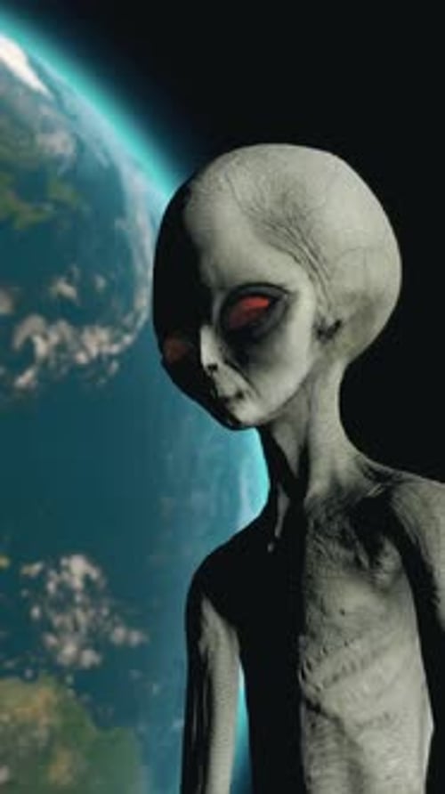 3D Animated Alien Watching Earth from Orbit