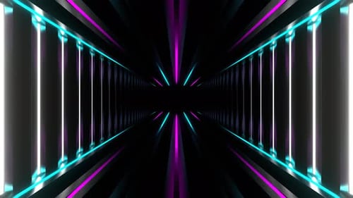 Tunnel With Cyan And Pink Neon Lines Moving Background Vj Loop In 4K