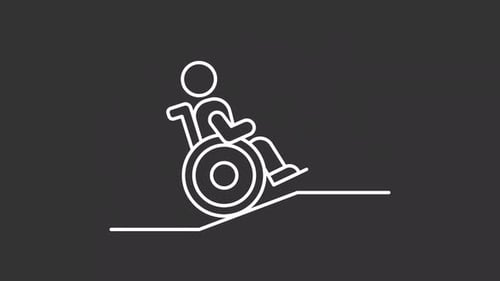 Animated Wheelchair Icon Navigating Ramp: Flat Design Accessibility Symbol