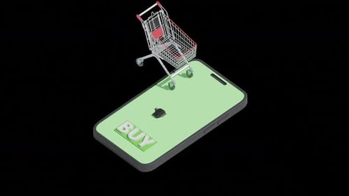 3D Isometric Online Shopping Cart on Mobile Phone Animation