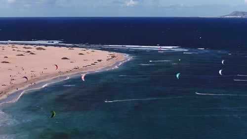 Aerial View of Sandy Spit Dunes and Kites at Fuerteventura