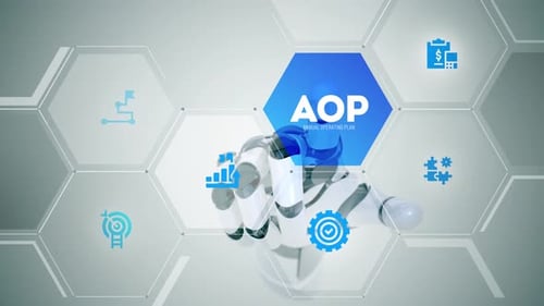 AI Robot Hand Interacting with Modern Corporate Business Icons Interface