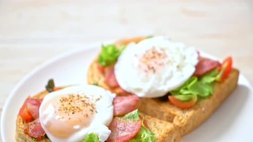 Breakfast Sandwiches with Poached Eggs on Toast