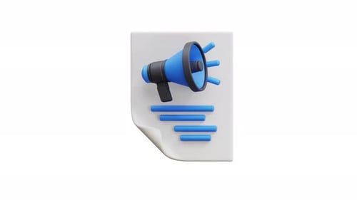 Animated 3D Megaphone Icon On Document For Announcements