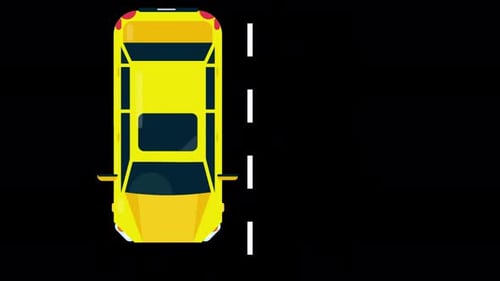 Yellow Car Driving On The Road With Top View Of Cars 4K