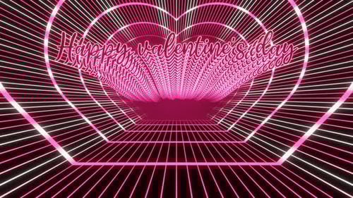 Happy Valentine's Day Pink and White Neon Animation Text in Heart Tunnel Loop