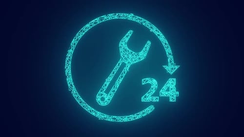 Service and support for 24 hours a day and 7 days a week futuristic neon symbol