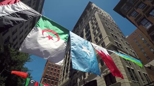 International Flags Decorate a City Street on a Sunny Day