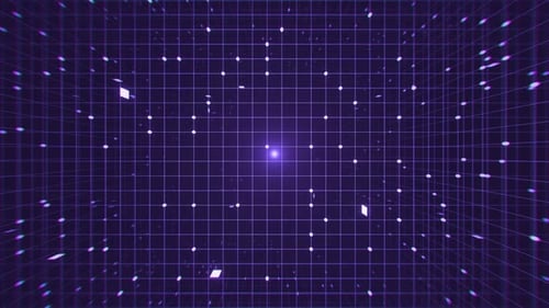 Flying through data grid and lines tunnel. Data network. Sci-fi background