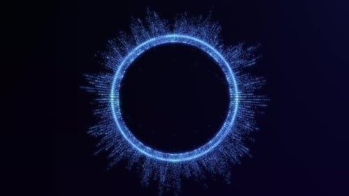 Blue glowing circle with dynamic particle react effect in seamless loop