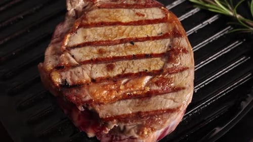 Chef cooks meat on the grill