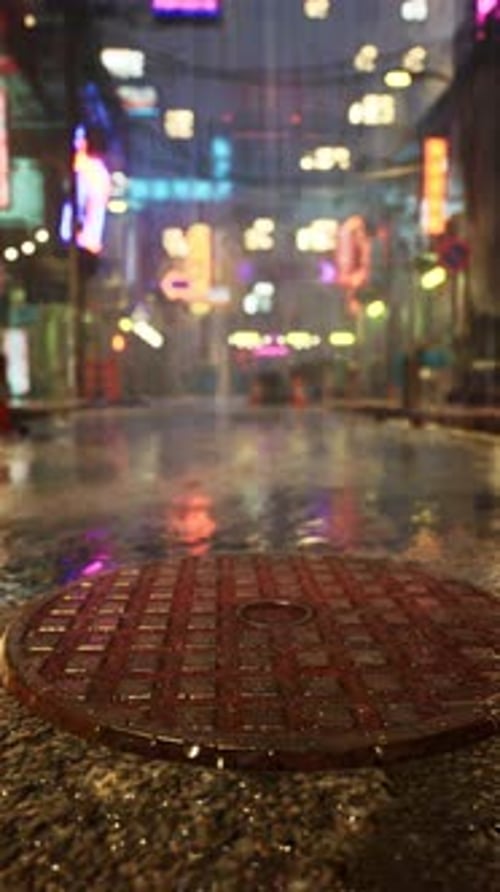 Busy City Street Filled With Traffic on a Rainy Night