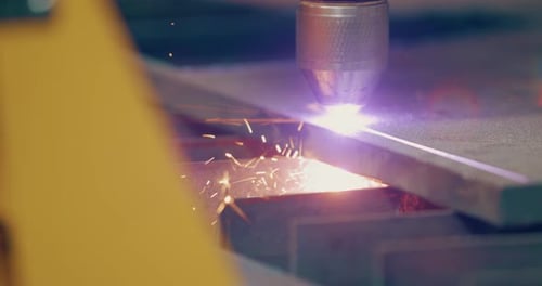 Plasma Laser Cutting Metal Sheet with Sparks Welding