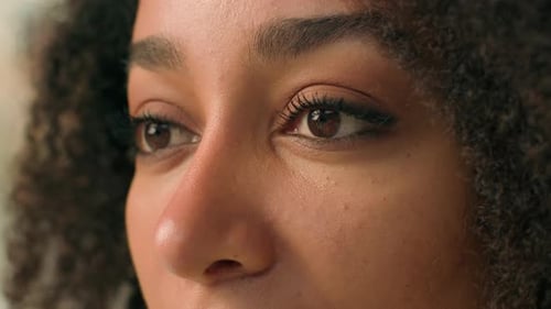 Close Up African American Woman Eyes Eyesight Vision Female Looking Skin Makeup Focused Face