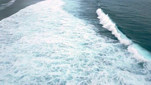 Aerial View on Storm Sea Landscape of Blue Water and Ocean Waves at High Tide