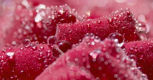 SLO MO Rain Drops Falling on Red Roses
