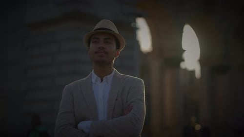 Urban Lifestyle Portrait of Happy Male Person Enjoying City Life Outside