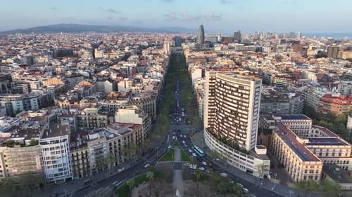 Sunset Barcelona Skyline At Barcelona In Catalonia Spain.