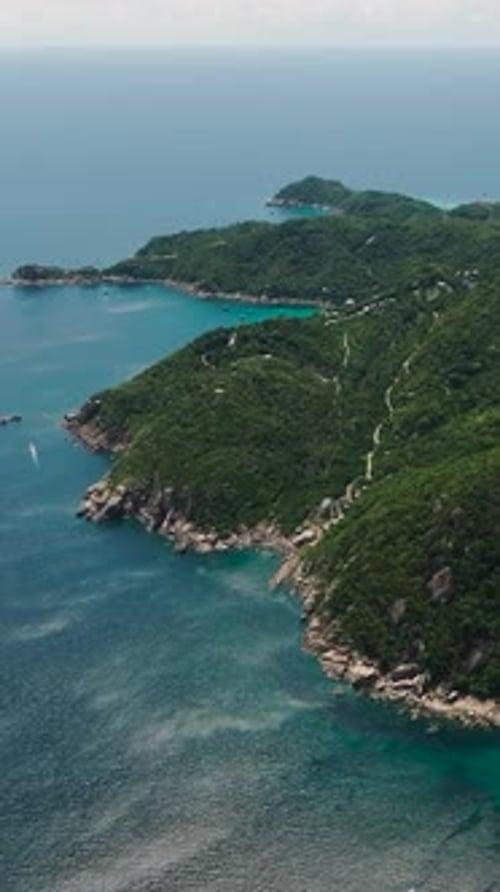 Panoramic View of Lush Coast and Sea Koh Tao Thailand