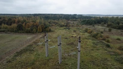 Power Line Industrial View Line of Electric Transmissions Transportation of Electricity System View