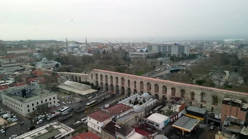 The Aqueduct of Valens in Istanbul Turkey circle left shot
