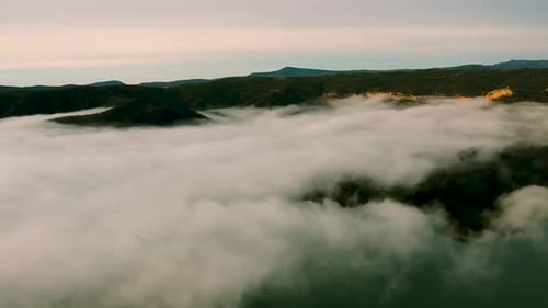 Panorama view of the cloud cover, drone view of the clouds, sunset view of the clouds from the air,