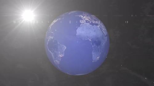 Futuristic Rotating Earth Globe with City Lights