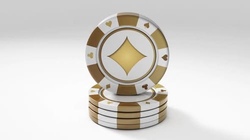 Yellow white Casino chips rotating in loop with diamond sign