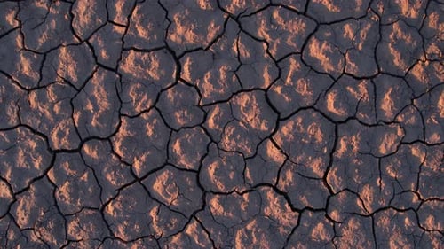 Top Down View of Dry Desert Land, Cracked Soil Patterns After Drought