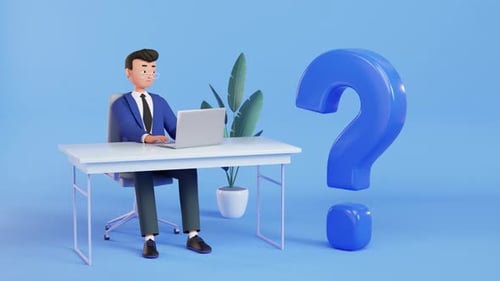 3D Animated Business Character Thinking with Question Mark