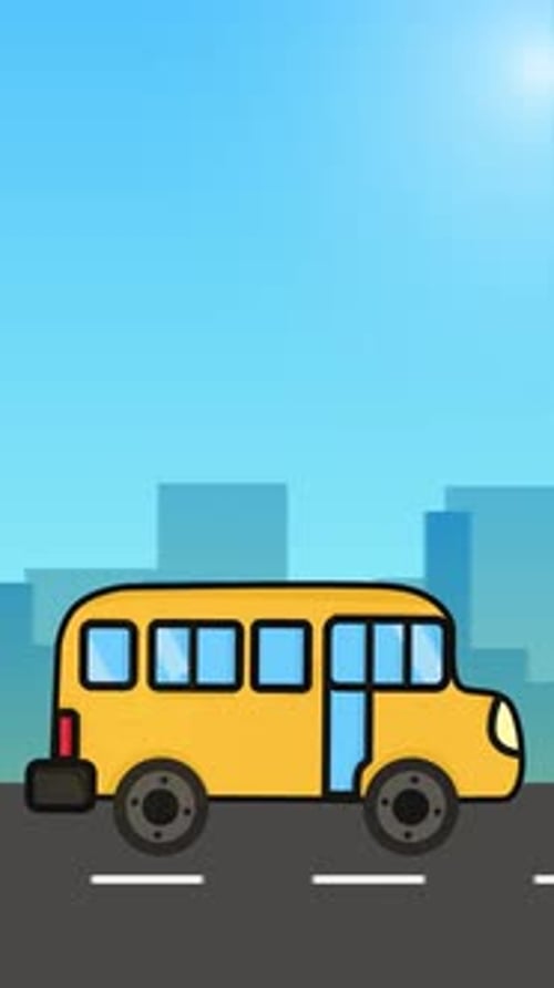 Cartoon Toy Style Bus Driving On The Road