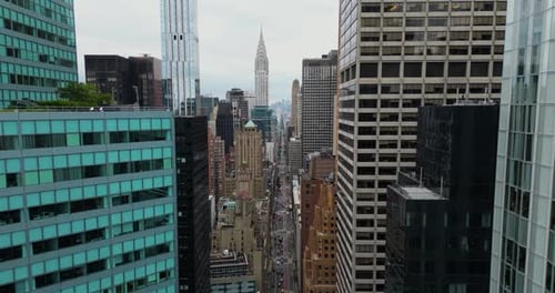 Streets and skyscrapers of Midtown Manhattan, New York City, USA (aerial shot)