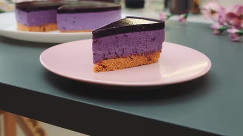 Purple Cake Slice with Dark Gelatin Topping