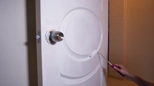 Man Paints Wooden Door White